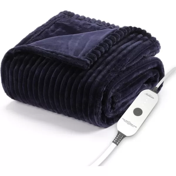 imageSunbeam Royal Posh Velvet Heated Throw Electric Blanket 50quot x 60quot 4 Heat Settings 4Hour Auto ShutOff Warming Throw for Couch Fast Heating Machine Washable Warm and Cozy Rain Storm BlueAdmiral Blue