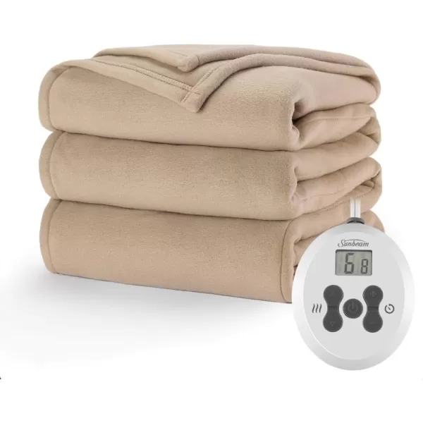 imageSunbeam Royal Ultra Fleece Heated Electric Blanket Twin Size 84quot x 62quot 12 Heat Settings 12Hour Selectable Auto ShutOff Fast Heating Machine Washable Warm and Cozy Mushroom