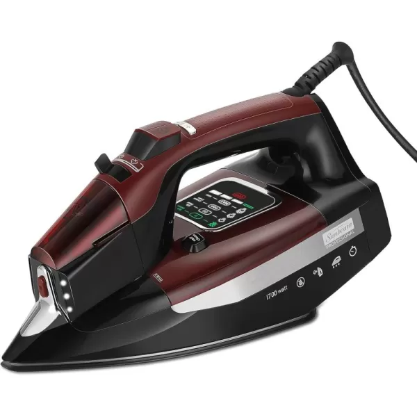 imageSunbeam Steammaster 1400 Watt Iron with 8 Retractable Cord Large AntiDrip Nonstick Stainless Steel Soleplate Horizontal or Vertical Shot of Steam and 3Way Auto ShutOff ChromeTealRedBlack