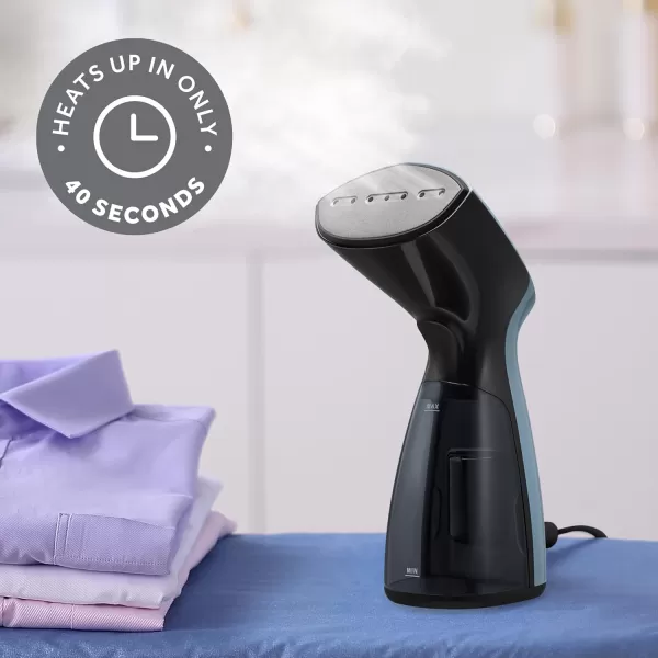 imageSunbeam 1520W Handheld Steamer for Clothes Portable Foldable Travel Steamer Dual Voltage 120240 NonStick High and Low Steam Setting 25s Heat Up 140ml Tank Bristle Brush Storage Bag BlackCompact