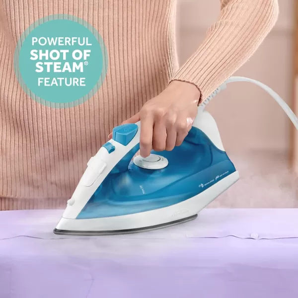 imageSunbeam Compact Steam Iron 1200 Watts NonStick Soleplate Powerful Shot of Steam Horizontal or Vertical Spray Mist Precision Tip WhiteBlueWhiteBlue