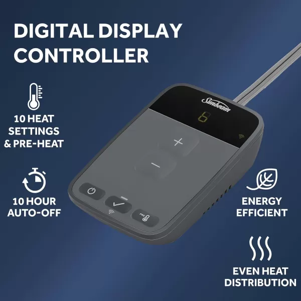 imageSunbeam Electric WiFi Connected Loftec Electric Heated Blanket 10 Heat Settings 10Hour Auto Off Fast Heating Smart Heating Blanket Voice ampamp Wired Controller Night Fog Grey Full 84quot x 72quotTwin