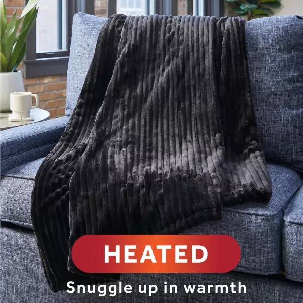 imageSunbeam Royal Posh Ribbed Ebony Heated Personal Throw  Blanket CozyWarm Adjustable Heat Settings