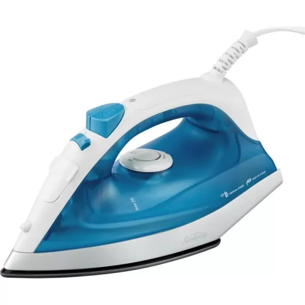 imageSunbeam Compact Steam Iron 1200 Watts NonStick Soleplate Powerful Shot of Steam Horizontal or Vertical Spray Mist Precision Tip WhiteBlueWhiteBlue