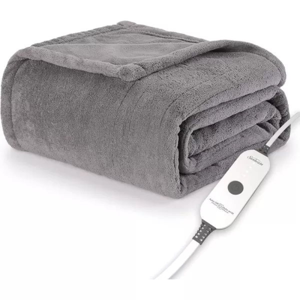 imageSunbeam Royal Luxe Admiral Blue Heated Personal Throw  Blanket CozyWarm Adjustable Heat SettingsDove Grey