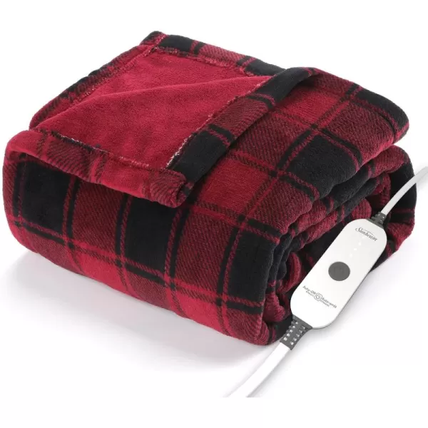 imageSunbeam Royal Luxe Admiral Blue Heated Personal Throw  Blanket CozyWarm Adjustable Heat SettingsRed Black Buffalo Plaid