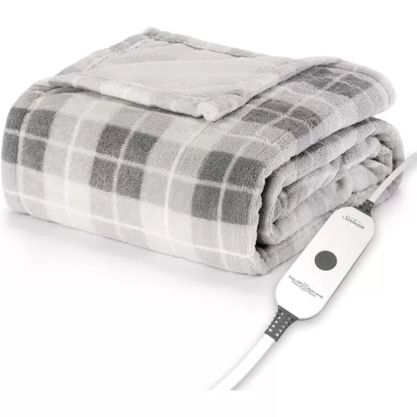 imageSunbeam Royal Luxe Admiral Blue Heated Personal Throw  Blanket CozyWarm Adjustable Heat SettingsRodeen Plaid Grey