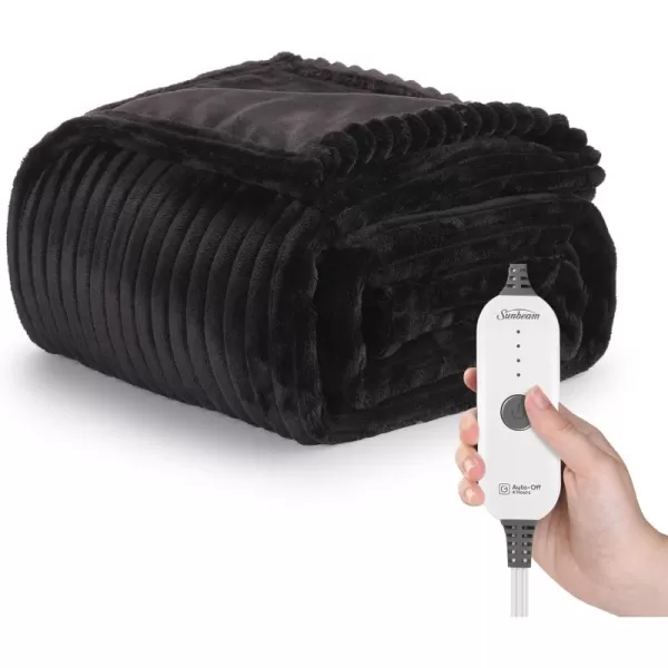 imageSunbeam Royal Posh Ribbed Ebony Heated Personal Throw  Blanket CozyWarm Adjustable Heat Settings