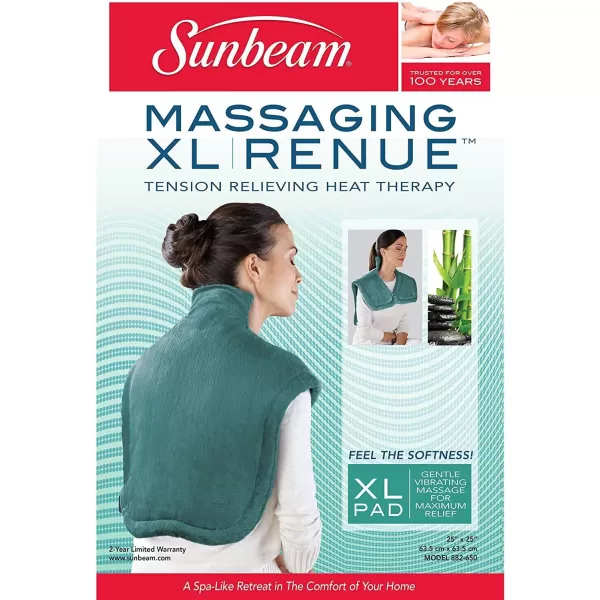 imageSunbeam Heating ampamp Massage Pad for Neck ampamp Shoulder Pain Relief XL Renue 2 Heat ampamp 2 Massage Settings with AutoShutoff Jade 25Inch x 25Inch