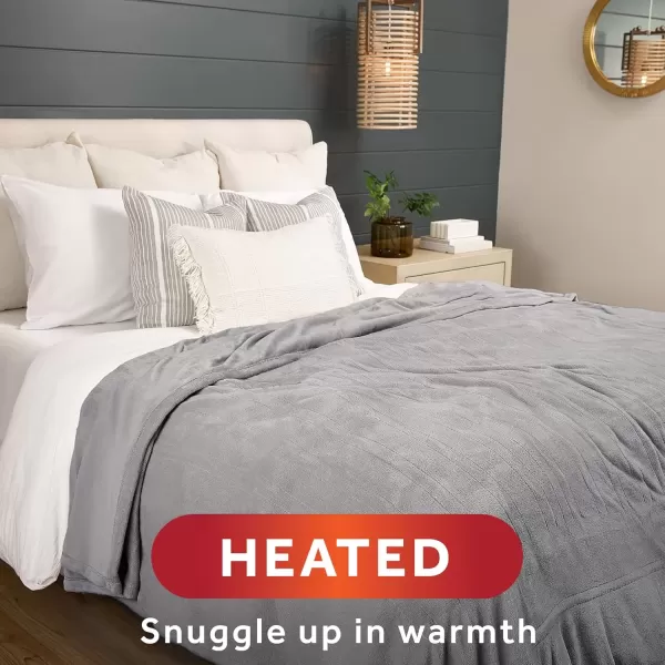 imageSunbeam Electric Throw Royal Luxe Microplush Heated Blanket 4 Heat Settings 4Hour Auto ShutOff Fast Heating Warm and Cozy Peyote Color 50quot x 60quotLight Marble Grey