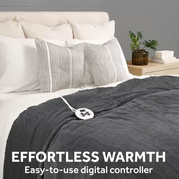 imageSunbeam Electric Throw Royal Luxe Microplush Heated Blanket 4 Heat Settings 4Hour Auto ShutOff Fast Heating Warm and Cozy Peyote Color 50quot x 60quotNight Fog