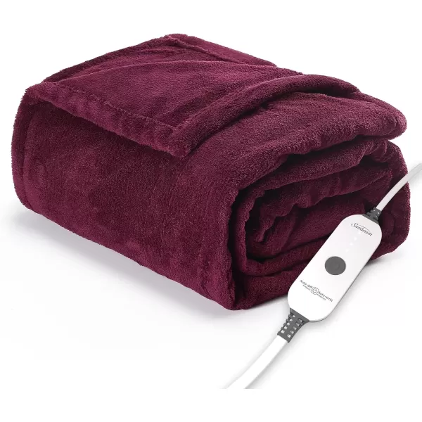 imageSunbeam Electric Throw Royal Luxe Microplush Heated Blanket 4 Heat Settings 4Hour Auto ShutOff Fast Heating Warm and Cozy Peyote Color 50quot x 60quotCabernet