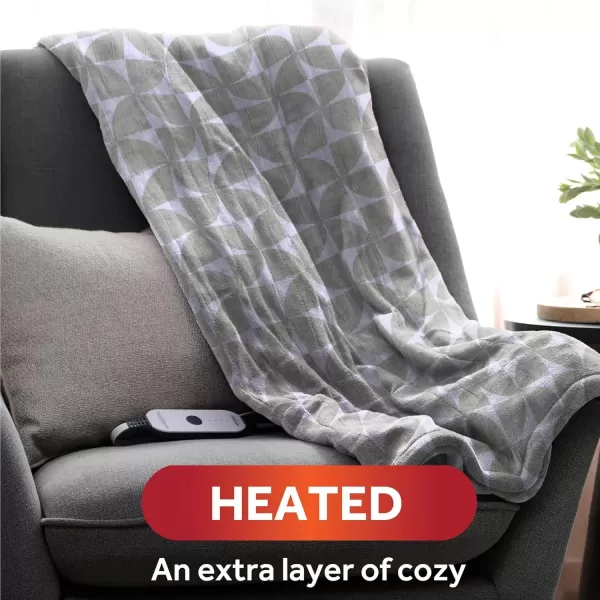 imageSunbeam Electric Throw Royal Luxe Microplush Heated Blanket 4 Heat Settings 4Hour Auto ShutOff Fast Heating Warm and Cozy Peyote Color 50quot x 60quotGrey Geometric