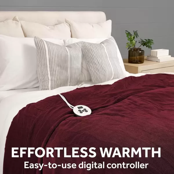 imageSunbeam Electric Throw Royal Luxe Microplush Heated Blanket 4 Heat Settings 4Hour Auto ShutOff Fast Heating Warm and Cozy Peyote Color 50quot x 60quotCabernet