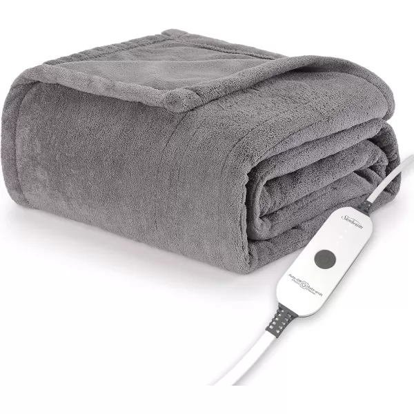 imageSunbeam Electric Throw Royal Luxe Microplush Heated Blanket 4 Heat Settings 4Hour Auto ShutOff Fast Heating Warm and Cozy Peyote Color 50quot x 60quotDove Grey