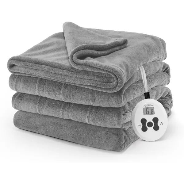 imageSunbeam Electric Throw Royal Luxe Microplush Heated Blanket 4 Heat Settings 4Hour Auto ShutOff Fast Heating Warm and Cozy Peyote Color 50quot x 60quotDove Grey