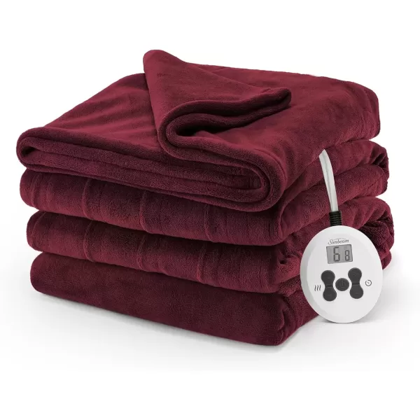 imageSunbeam Electric Throw Royal Luxe Microplush Heated Blanket 4 Heat Settings 4Hour Auto ShutOff Fast Heating Warm and Cozy Peyote Color 50quot x 60quotCabernet