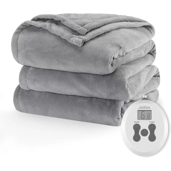 imageSunbeam Electric Throw Royal Luxe Microplush Heated Blanket 4 Heat Settings 4Hour Auto ShutOff Fast Heating Warm and Cozy Peyote Color 50quot x 60quotLight Marble Grey