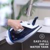 imageSunbeam 1700W Steam Iron 8 Retractable Cord Variable Temperature Select NonStick Soleplate Dual Spray Mist Horizontal or Vertical Shot of Steam Feature 3Way AutoOff Blue and WhiteOne Size