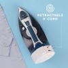 imageSunbeam 1700W Steam Iron 8 Retractable Cord Variable Temperature Select NonStick Soleplate Dual Spray Mist Horizontal or Vertical Shot of Steam Feature 3Way AutoOff Blue and WhiteOne Size