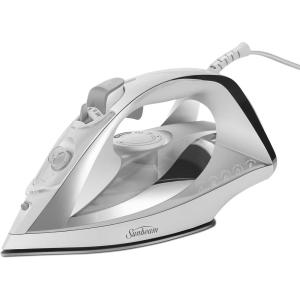 imageSunbeam 1700W Steam Iron 8 Retractable Cord Variable Temperature Select NonStick Soleplate Dual Spray Mist Horizontal or Vertical Shot of Steam Feature 3Way AutoOff Blue and Whiteregular