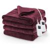 imageSunbeam Electric Royal Luxe Microplush Heated Blanket 12 Heat Settings 12Hour Auto ShutOff Fast Heating Warm ampamp Cozy Machine Washable Mushroom Color Full 84quot x 72quotCabernet