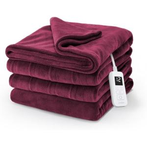 imageSunbeam Electric Royal Luxe Microplush Heated Blanket 12 Heat Settings 12Hour Auto ShutOff Fast Heating Warm ampamp Cozy Machine Washable Mushroom Color Full 84quot x 72quotCabernet