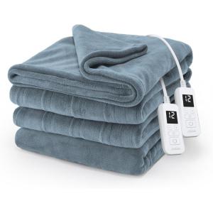 imageSunbeam Electric Royal Luxe Microplush Heated Blanket 12 Heat Settings 12Hour Auto ShutOff Fast Heating Warm ampamp Cozy Machine Washable Mushroom Color Full 84quot x 72quotCadet Blue