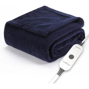 imageSunbeam Electric Royal Luxe Microplush Heated Blanket 12 Heat Settings 12Hour Auto ShutOff Fast Heating Warm ampamp Cozy Machine Washable Dove Gray Color Twin 84quot x 62quotMidnight Blue