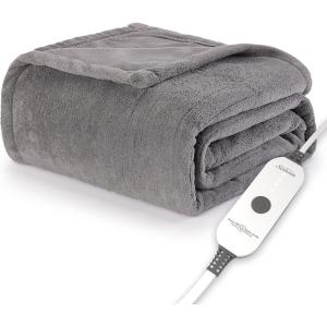imageSunbeam Electric Royal Luxe Microplush Heated Blanket 12 Heat Settings 12Hour Auto ShutOff Fast Heating Warm ampamp Cozy Machine Washable Dove Gray Color Twin 84quot x 62quotDove Grey