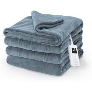 imageSunbeam Electric Royal Luxe Microplush Heated Blanket 12 Heat Settings 12Hour Auto ShutOff Fast Heating Warm ampamp Cozy Machine Washable Dove Gray Color Twin 84quot x 62quotCadet Blue
