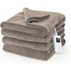 imageSunbeam Electric Royal Luxe Microplush Heated Blanket 12 Heat Settings 12Hour Auto ShutOff Fast Heating Warm ampamp Cozy Machine Washable Dove Gray Color Twin 84quot x 62quotMushroom