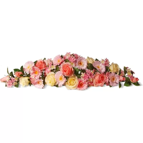 National Tree Company 33 Inch Decorative Floral Swag  Pink Roses Daisies and Hydrangeas  Spring Flower Swag for Wedding Arch Front Door Wall Dcor