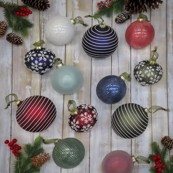 HGTV Home Collection Set of 24 Swiss Chic Ornaments Multicolor 5inHGTV Home Collection Set of 24 Swiss Chic Ornaments Multicolor 5in