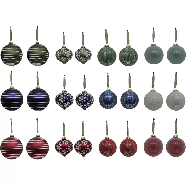 HGTV Home Collection Set of 24 Swiss Chic Ornaments Multicolor 5inHGTV Home Collection Set of 24 Swiss Chic Ornaments Multicolor 5in