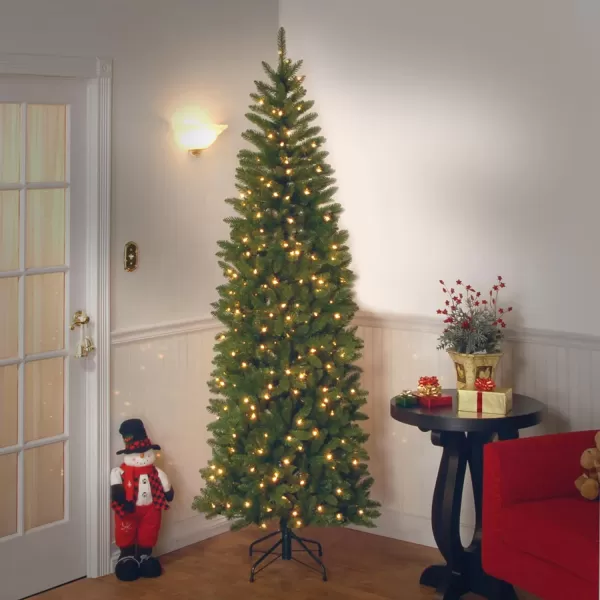 National Tree Company Artificial PreLit Slim Christmas Tree Green Kingswood Fir Dual Color LED Lights Includes Stand 75 Feet75 ft