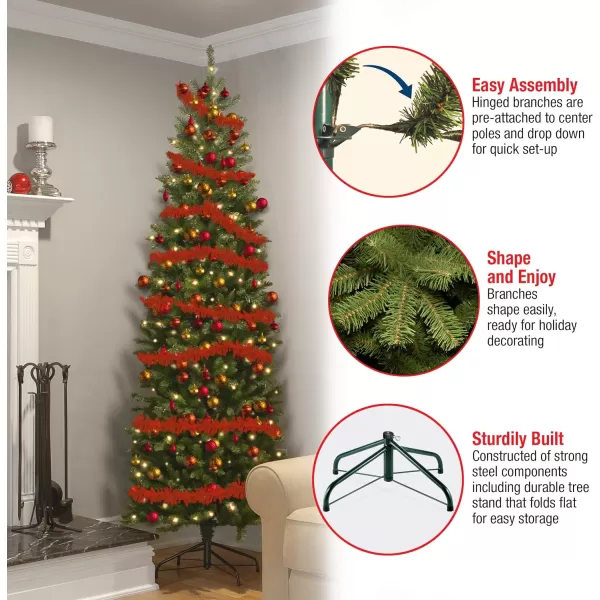 National Tree Company Artificial PreLit Slim Christmas Tree Green Kingswood Fir Dual Color LED Lights Includes Stand 75 Feet75 ft