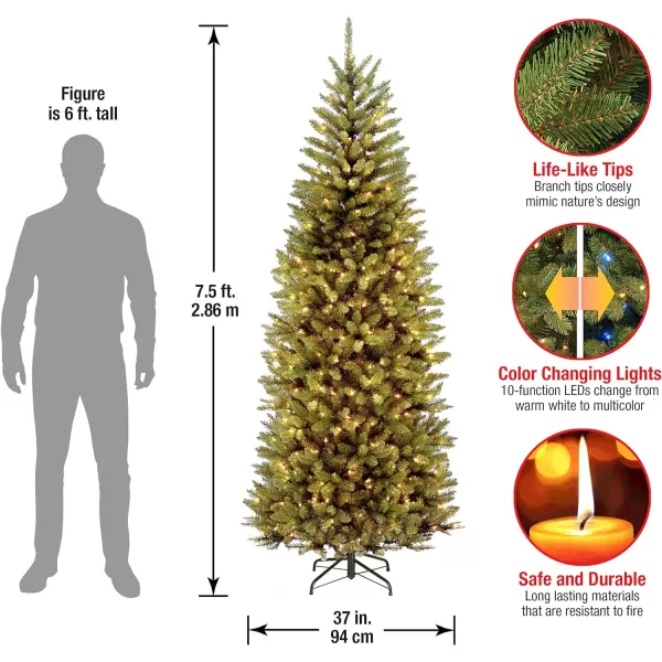 National Tree Company Artificial PreLit Slim Christmas Tree Green Kingswood Fir Dual Color LED Lights Includes Stand 75 Feet75 ft