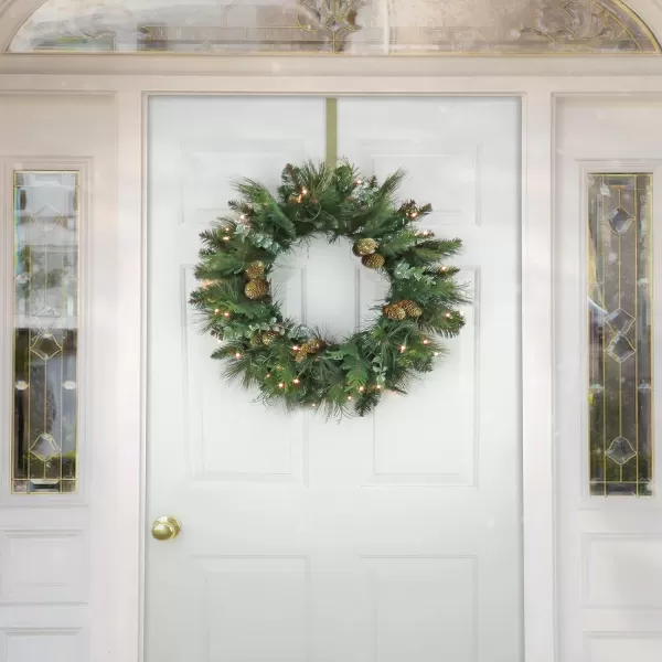 National Tree Company First Traditions PreLit North Conway Christmas Wreath with Pinecones and Frost Warm White LED Lights Battery Powered 24 inNational Tree Company First Traditions PreLit North Conway Christmas Wreath with Pinecones and Frost Warm White LED Lights Battery Powered 24 in