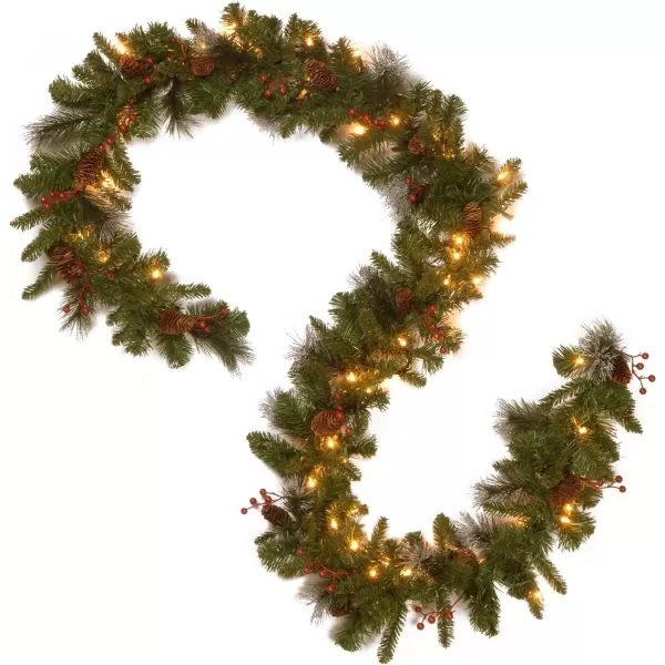 National Tree Company PreLit Artificial Christmas Garland and Wreath Bundle Green Crestwood Spruce White LightsBattery Operated