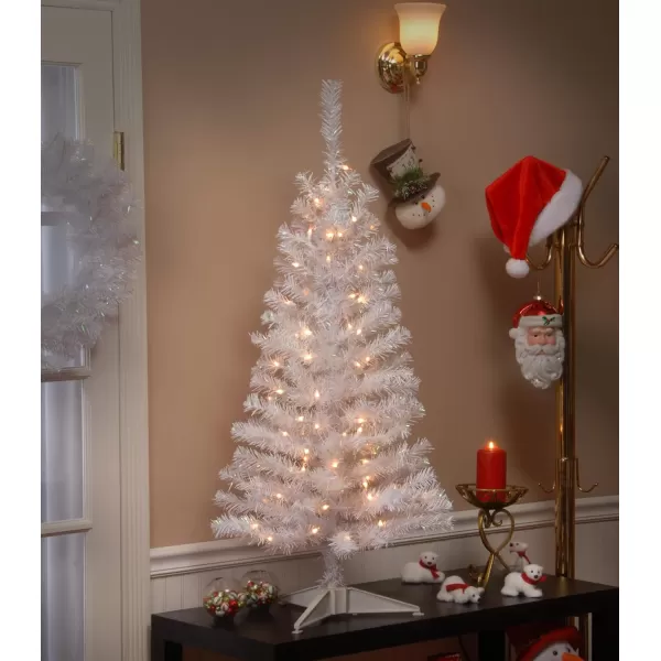 National Tree Company PreLit Artificial Mini Christmas Tree Green Kincaid Spruce White Lights Includes Stand 4 Feet4 ft Tree  Christmas Tree White Tinsel