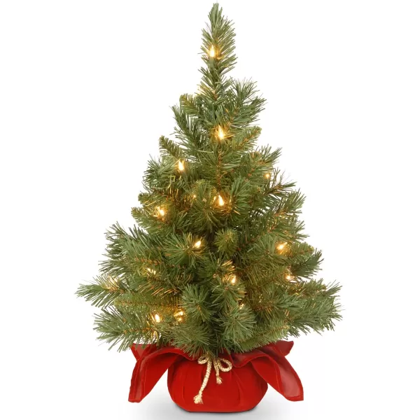 National Tree Company Prelit Artificial Mini Christmas Tree  Includes Small Lights and Cloth Bag Base  Kensington Burlap  4 ftTrees  Christmas Tree 2 ft