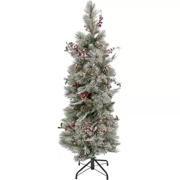 HGTV Home Collection PreLit Snowy Bedford Pine Wrapped Tree with Red Berries Pinecones Clear Incandescent Lights Green Plug in 45 ftHGTV Home Collection PreLit Snowy Bedford Pine Wrapped Tree with Red Berries Pinecones Clear Incandescent Lights Green Plug in 45 ft