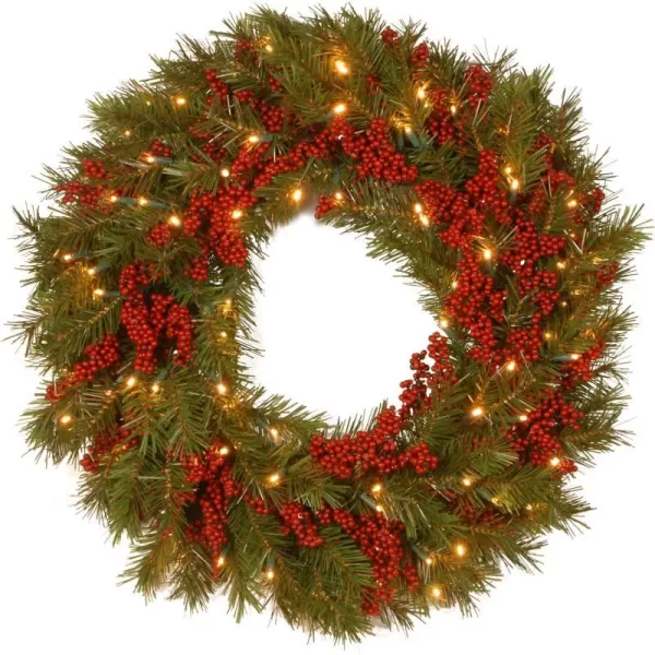 National Tree Company Artificial Christmas Garland Green Valley Pine Decorated With Berry Clusters Christmas Collection 9 Feet24Inch Wreath with Red Berries