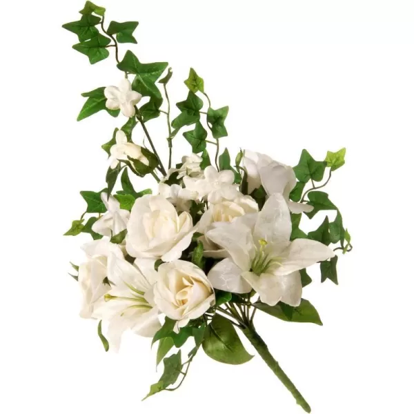 National Tree Company Artificial Silk Flowers White Rose and Lily Bouquet 12 InchNational Tree Company Artificial Silk Flowers White Rose and Lily Bouquet 12 Inch