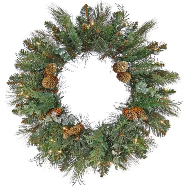 National Tree Company First Traditions PreLit North Conway Christmas Wreath with Pinecones and Frost Warm White LED Lights Battery Powered 24 inNational Tree Company First Traditions PreLit North Conway Christmas Wreath with Pinecones and Frost Warm White LED Lights Battery Powered 24 in