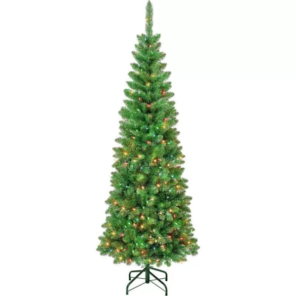 National Tree Company First Traditions PreLit Rowan Pencil Slim Christmas Tree Multicolor Incandescent Lights Plug in 6 ftNational Tree Company First Traditions PreLit Rowan Pencil Slim Christmas Tree Multicolor Incandescent Lights Plug in 6 ft