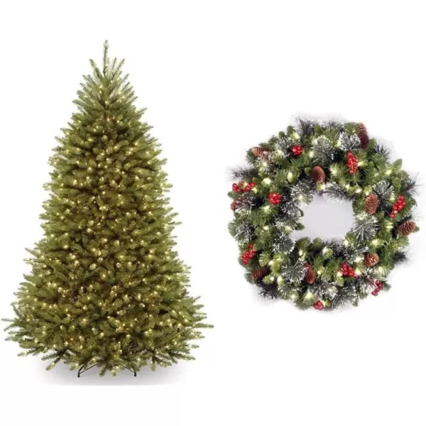 National Tree Company PreLit Artificial Full Christmas Tree Green Dunhill Fir Dual Color LED Lights Includes PowerConnect and Stand 75 Feet7 ft Christmas Tree  Christmas Wreath Green