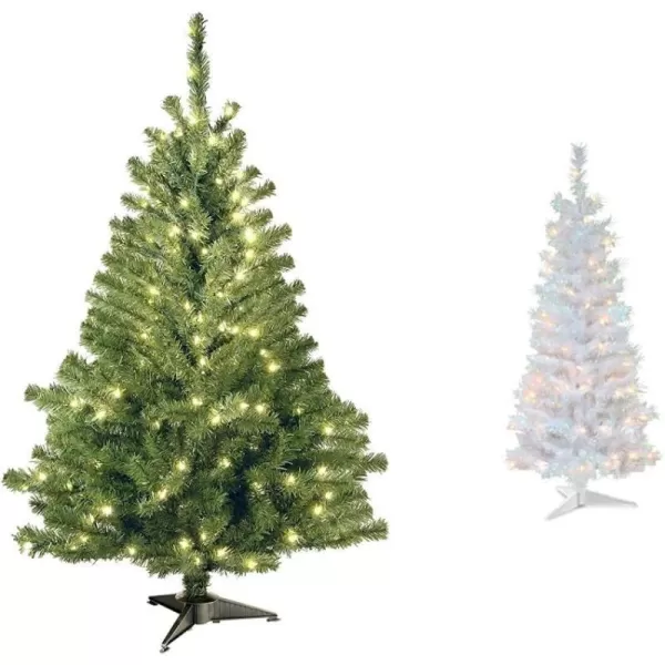 National Tree Company PreLit Artificial Mini Christmas Tree Green Kincaid Spruce White Lights Includes Stand 4 Feet4 ft Tree  Christmas Tree White Tinsel