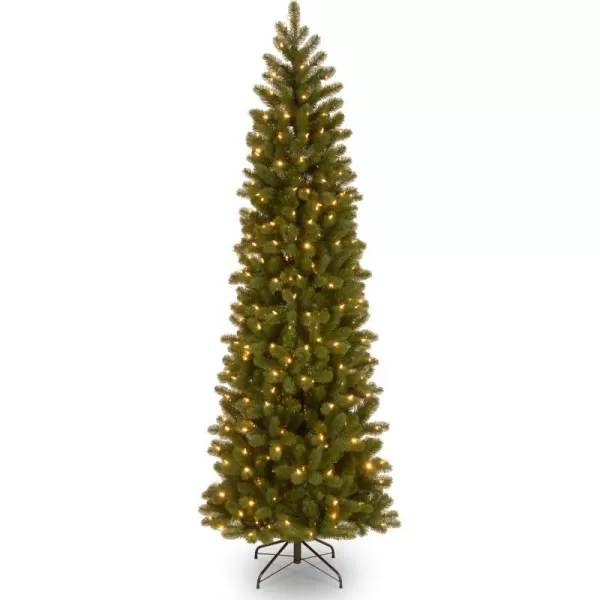 National Tree Company PreLit Feel Real Artificial Slim Downswept Christmas Tree Green Douglas Fir White Lights Includes Stand 75 feet65 ft